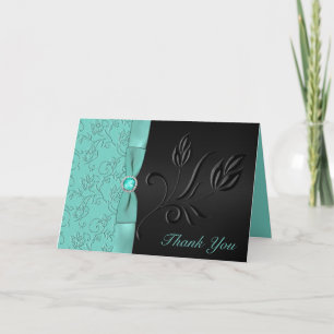 Carte de remerciements Floral Noir et Aqua