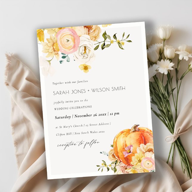 Carte De Remerciements Floral Orange Automne Citrouille Mariage Inviter (Créateur téléchargé)