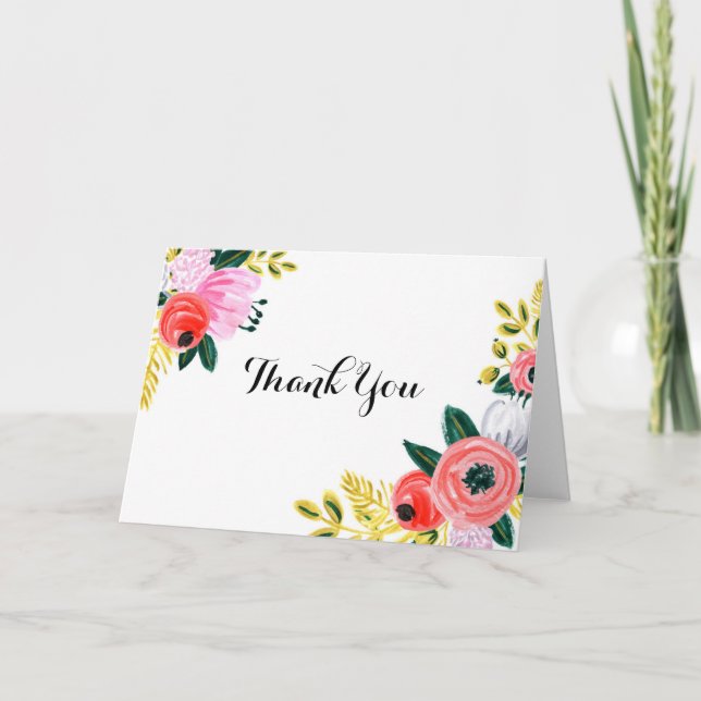 Carte de remerciements floral peint à la main (Devant)