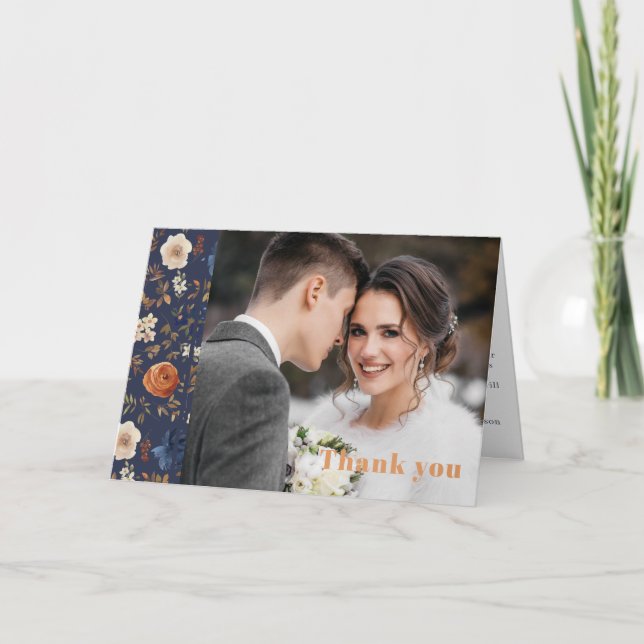 Carte De Remerciements Floral Photo Mariage (Devant)