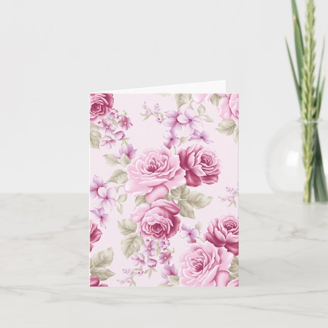 Carte De Remerciements Floral Pink Rose Pattern (Devant)