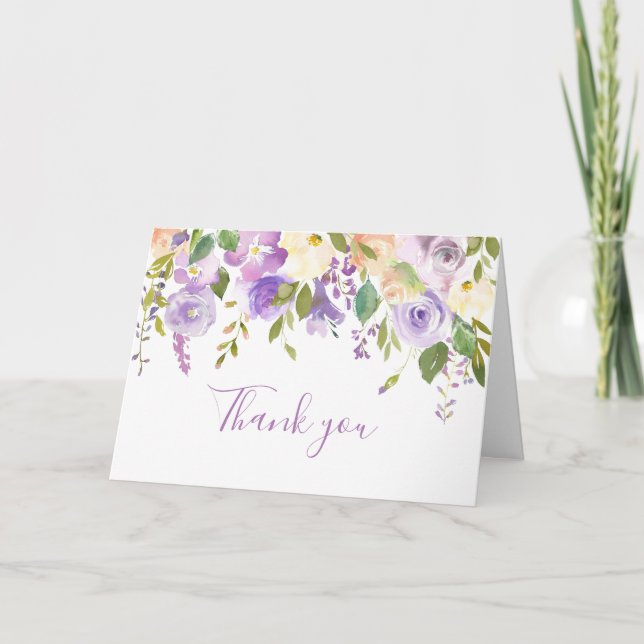 Carte De Remerciements Floral pourpre (Devant)