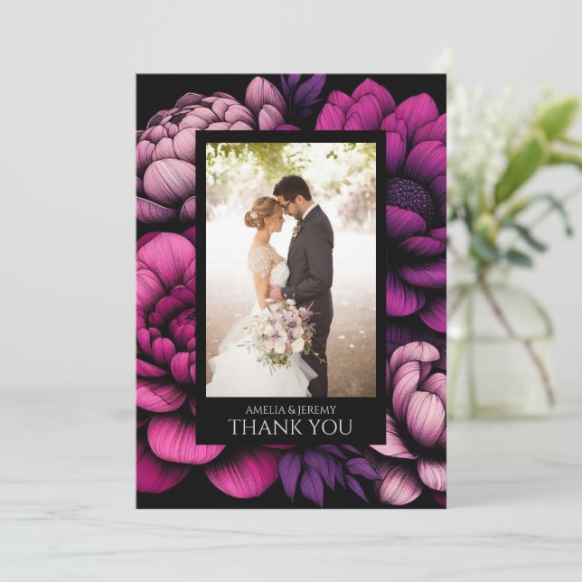 Carte De Remerciements Floral pourpre gras (Debout devant)