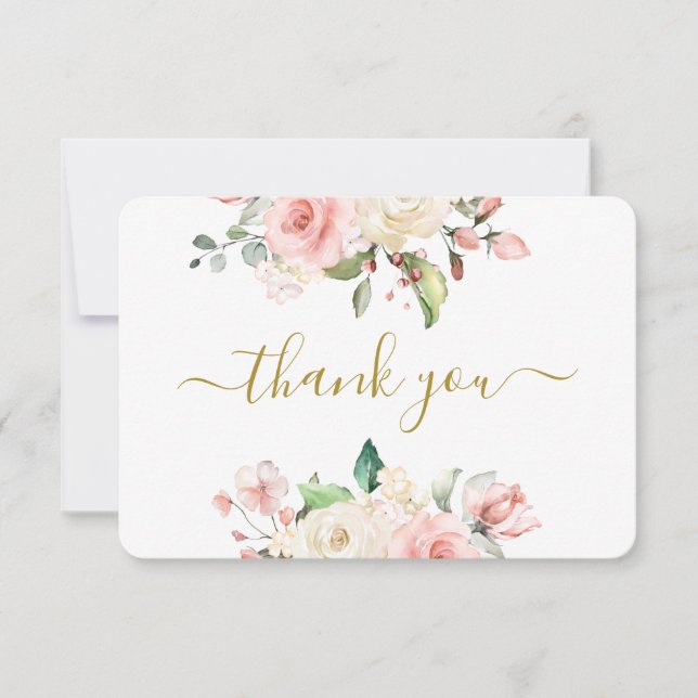 Carte de remerciements floral rose (Devant)