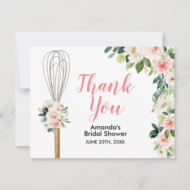 Carte De Remerciements Floral rose Bientôt être fouetté Fête des mariées (Devant)