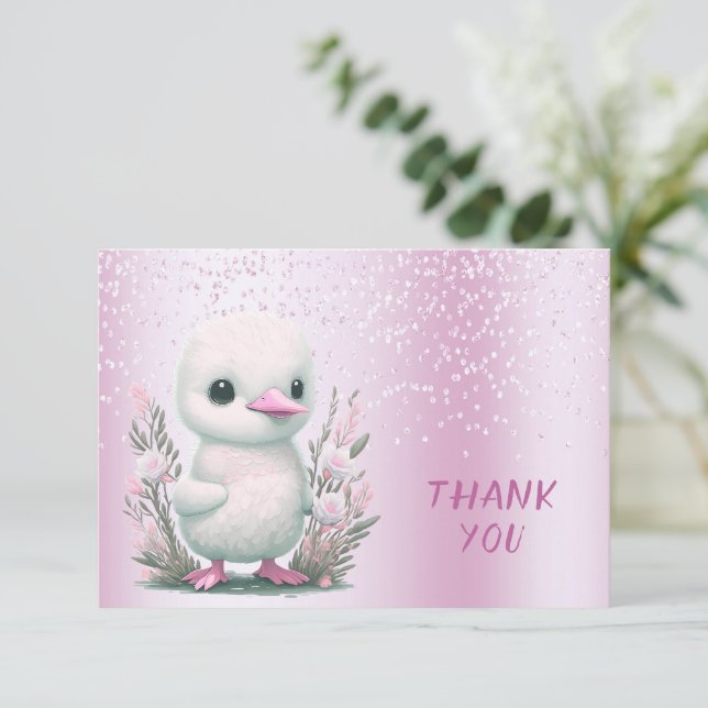 Carte de remerciements floral rose canard blanc (Debout devant)