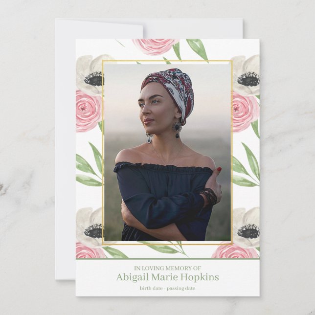 Carte De Remerciements Floral rose élégant dans l'enterrement affectueux (Devant)