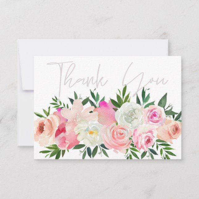 Carte De Remerciements Floral rose et blanc (Devant)