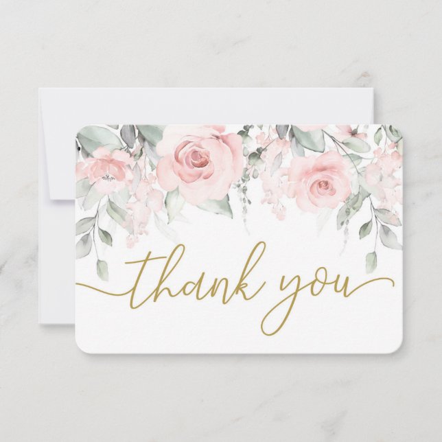 carte de remerciements floral rose pastel (Devant)
