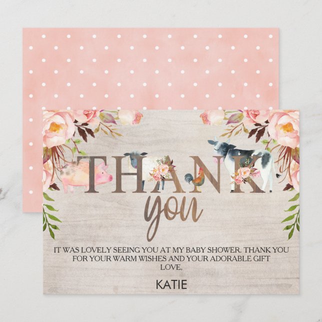 Carte de remerciements Floral Rustic Farm Baby sho (Devant / Derrière)