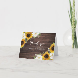 Carte De Remerciements Floral Rustique Fleurs de soleil de bois vert Gran
