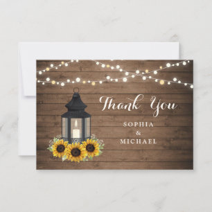 Carte De Remerciements Floral Rustique Tournesol Lanterne Bois Lumières
