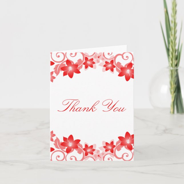 Carte de remerciements floral simple rouge (Devant)