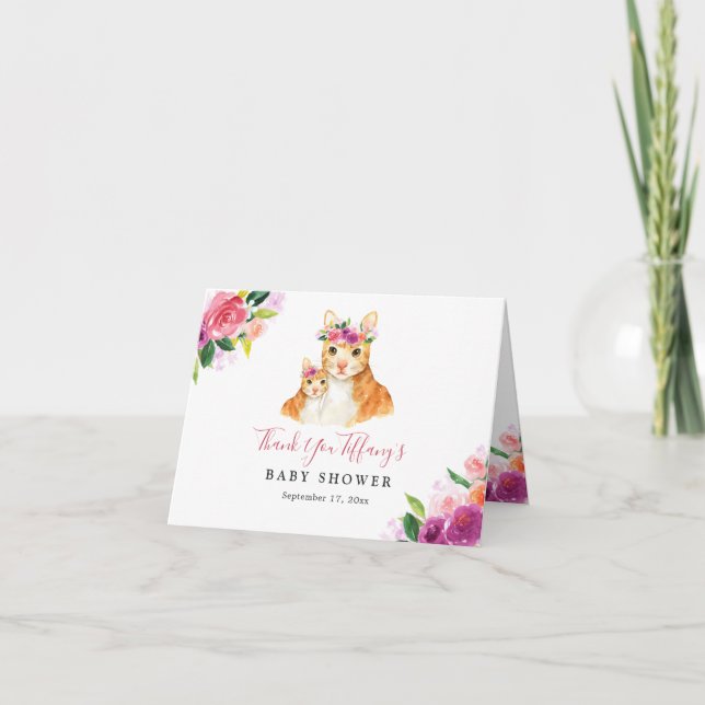 Carte De Remerciements Floral Sweet Maman Et Baby shower Chat Bébé (Devant)