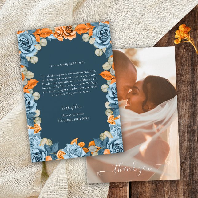 Carte De Remerciements Floral Terracotta Marine Bleu Et Rouille Mariage P (Créateur téléchargé)
