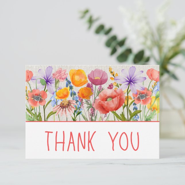 Carte De Remerciements Floral Thanks Linen Border - Modern Chic Blank (Debout devant)
