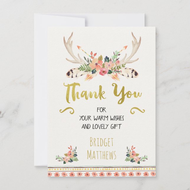 Carte de remerciements floral tribal de baby (Devant)