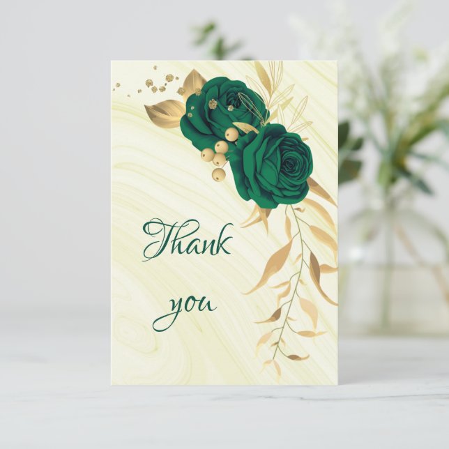 Carte De Remerciements floral vert émeraude (Debout devant)