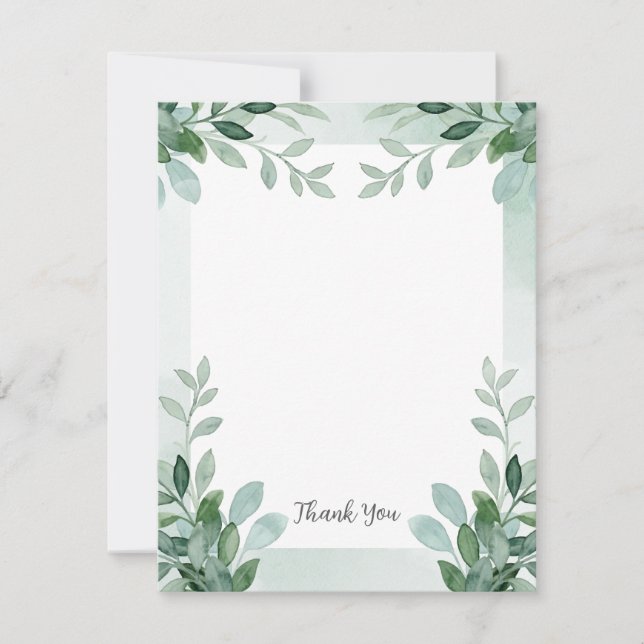 Carte De Remerciements Floral vert et blanc (Devant)