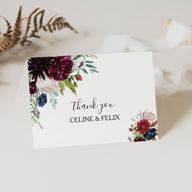 Carte de remerciements florale Blush de la marine  (Créateur téléchargé)