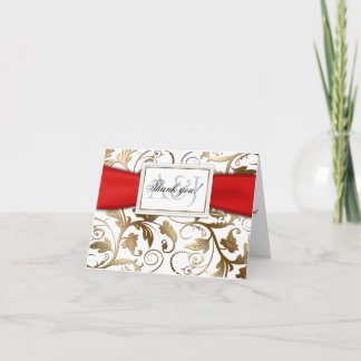 Carte de remerciements Florale d'or avec Bow rouge