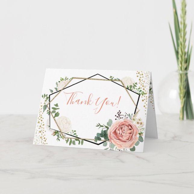 Carte de remerciements florale géométrique en or e (Devant)