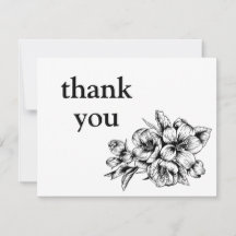 Carte de remerciements florale minimaliste noir et