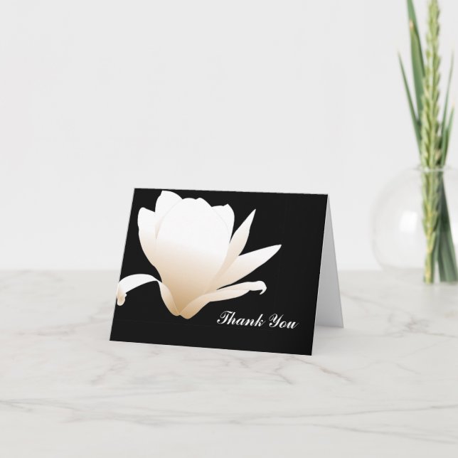 Carte de remerciements florale noir et blanc (Devant)