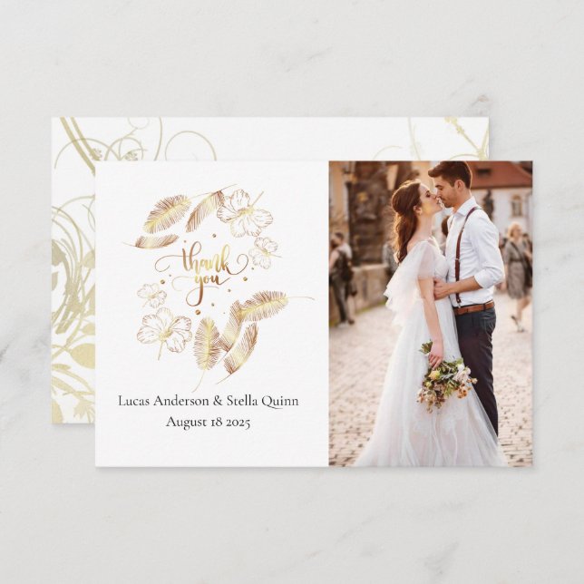 Carte de remerciements florale or (Devant / Derrière)