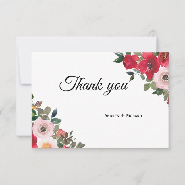 Carte de remerciements florale rose rouge (Devant)