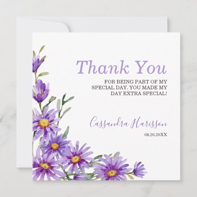 Carte De Remerciements Flore chic violet d'aster (Devant)
