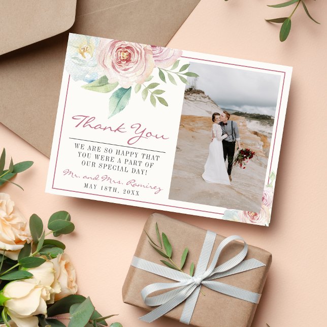 Carte De Remerciements Flore douce Romantique verdure Mariage Mauve (Créateur téléchargé)