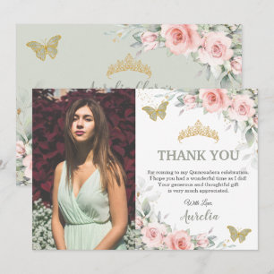 Carte De Remerciements Flore rose pâle Sage vert Quinceañera Photo