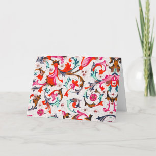 CARTE DE REMERCIEMENTS FLORENTINE RENAISSANCE ROUGE FLEURS, FLEURS