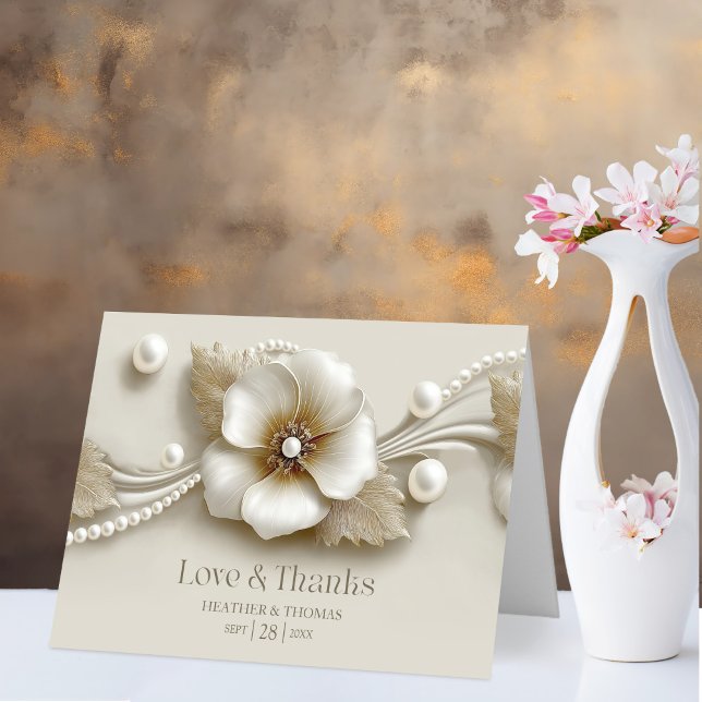 Carte De Remerciements Flower and Pearls Love and Thanks Wedding (Créateur téléchargé)
