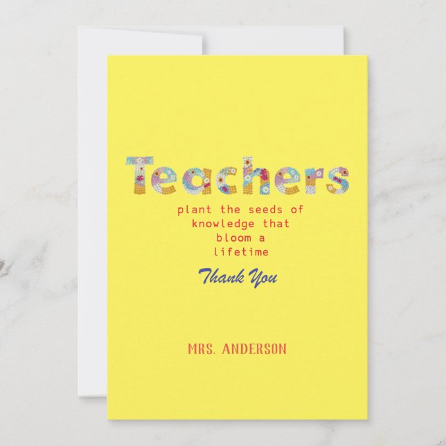 Carte De Remerciements Flower Letters Cadeau enseignant (Devant)