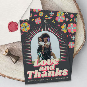 Carte De Remerciements Flower Power 70's Retro Super Mariage photo