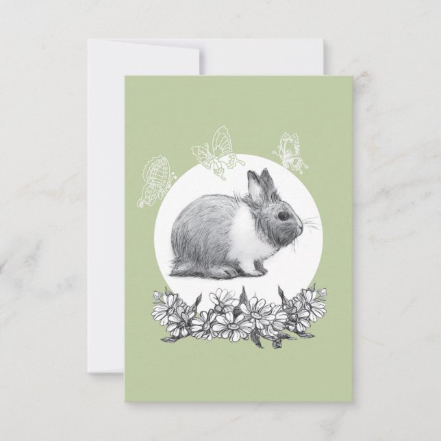 Carte De Remerciements Fluffez le lapin. Dessin au crayon (Devant)