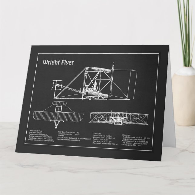 Carte De Remerciements Flyer Wright - Plan de dessin du plan d'avion (Devant)