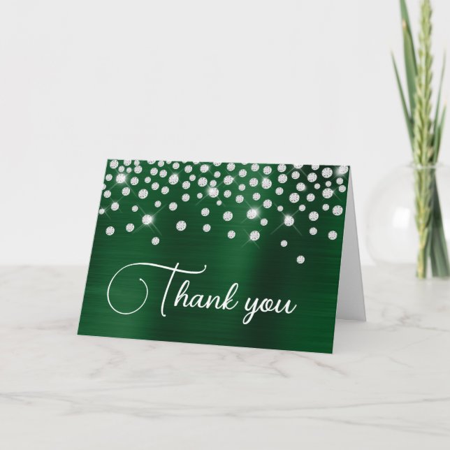 Carte De Remerciements Foil vert foncé Diamond Confetti 50e anniversaire (Devant)