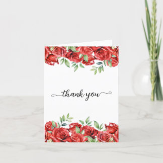 Carte De Remerciements Fond de bordure de roses rouges aquarelle
