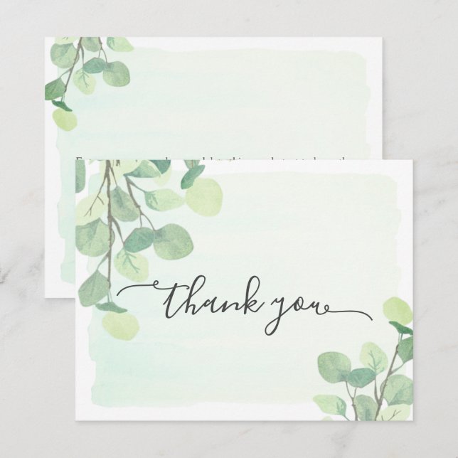 Carte De Remerciements Fond peint à l'aquarelle avec feuillage d'eucalypt (Devant / Derrière)