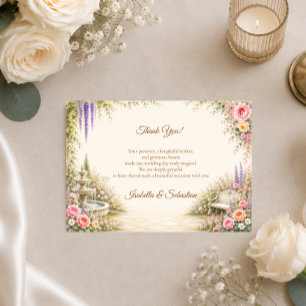 Carte De Remerciements Fontaine de jardin romantique Élégance Mariage