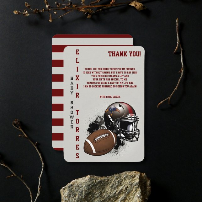 Carte De Remerciements Football américain Baby shower rouge et noir (Créateur téléchargé)