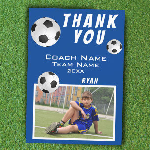 Carte De Remerciements Football Ball Blue Sports entraîneur