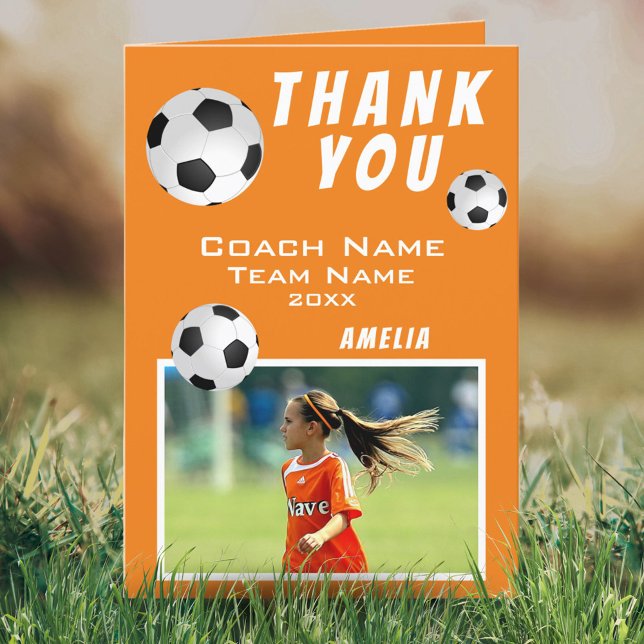 Carte De Remerciements Football Ball Orange Sports Coach (Créateur téléchargé)