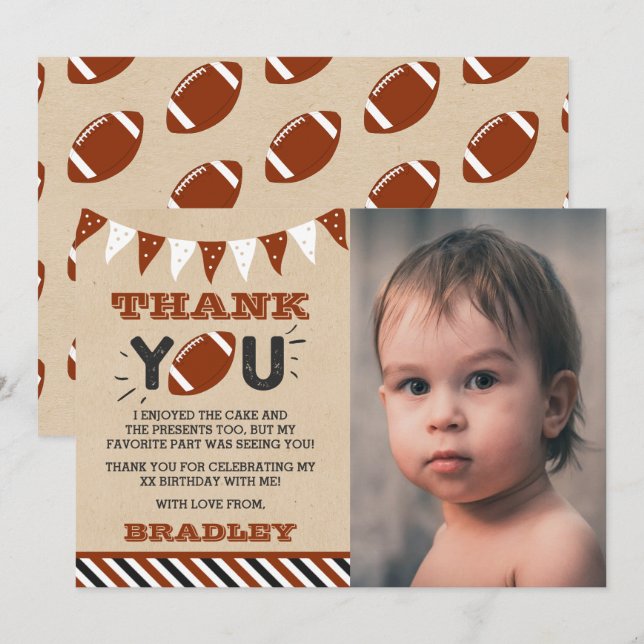 Carte De Remerciements Football, quel que soit l'âge Photo d'anniversaire (Devant / Derrière)