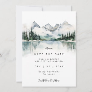 Carte De Remerciements forest mountain lake hiver enregistrer la date