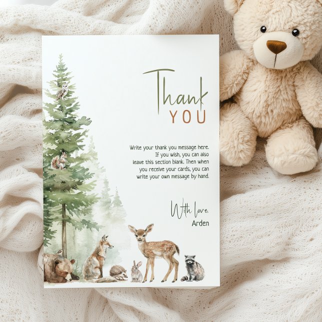 Carte De Remerciements Forêt Bois Animaux Plat Vertical Anniversaire (Créateur téléchargé)