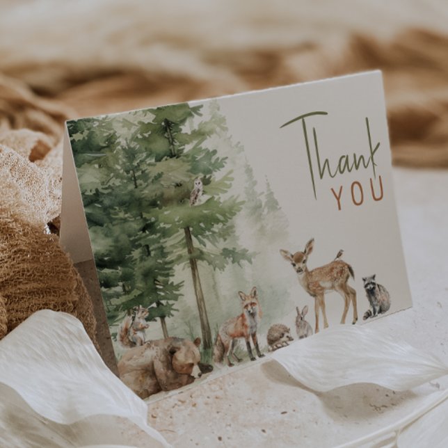 Carte De Remerciements Forêt d'animaux des bois | Anniversaire plié (Créateur téléchargé)